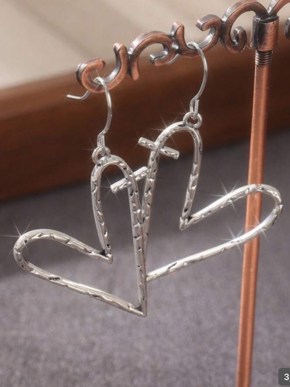 Silver Heart Outline Drop Earrings